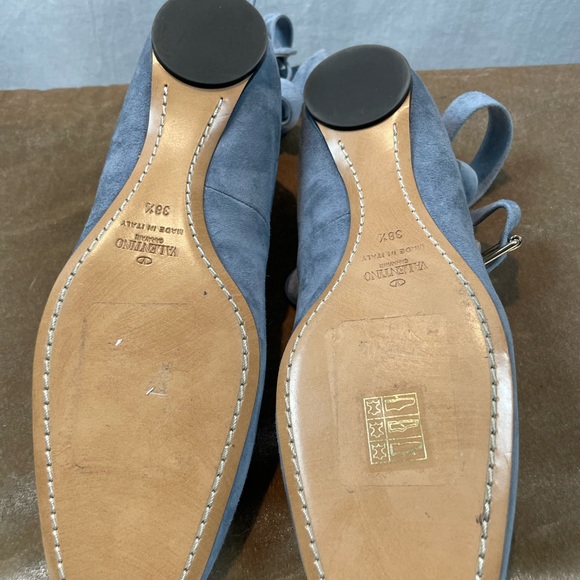 VALENTINO Garavani Suede Ankle Wrap Blue Suede Ballet Flats IT 38.5 - Picture 12 of 13